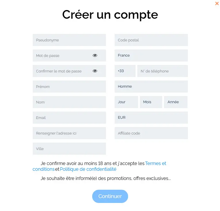 Processus d'inscription Jonny Jackpot Casino